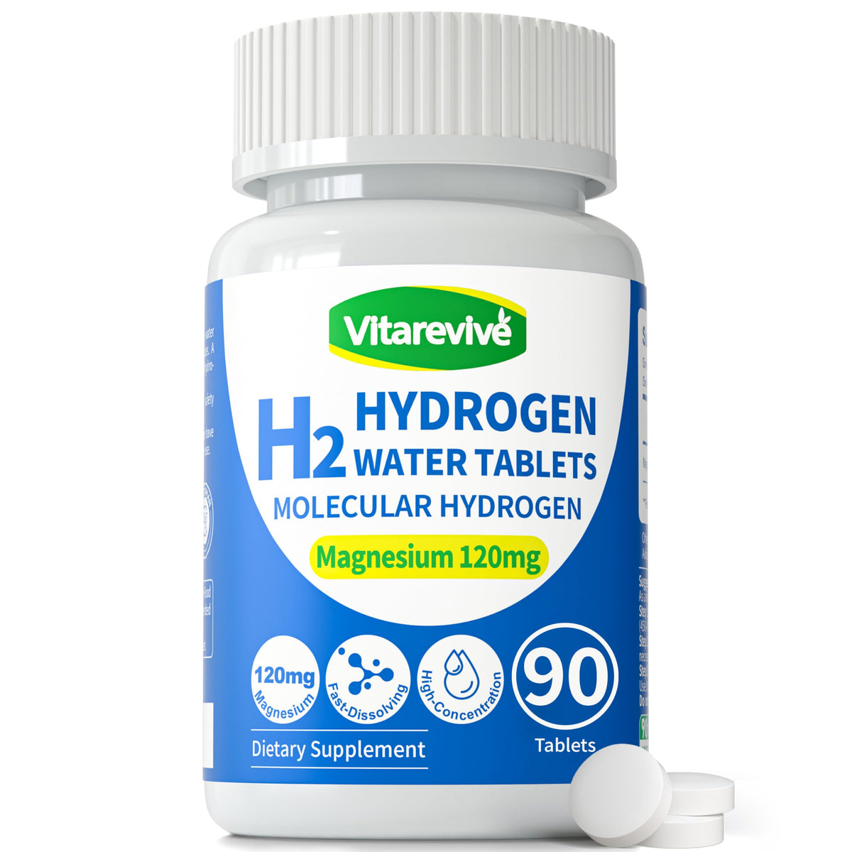 Vitarevive hydrogen water tablets dissolving in a glass for quick hydration.