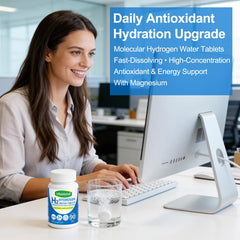Close-up of a Vitarevive tablet releasing hydrogen in water.