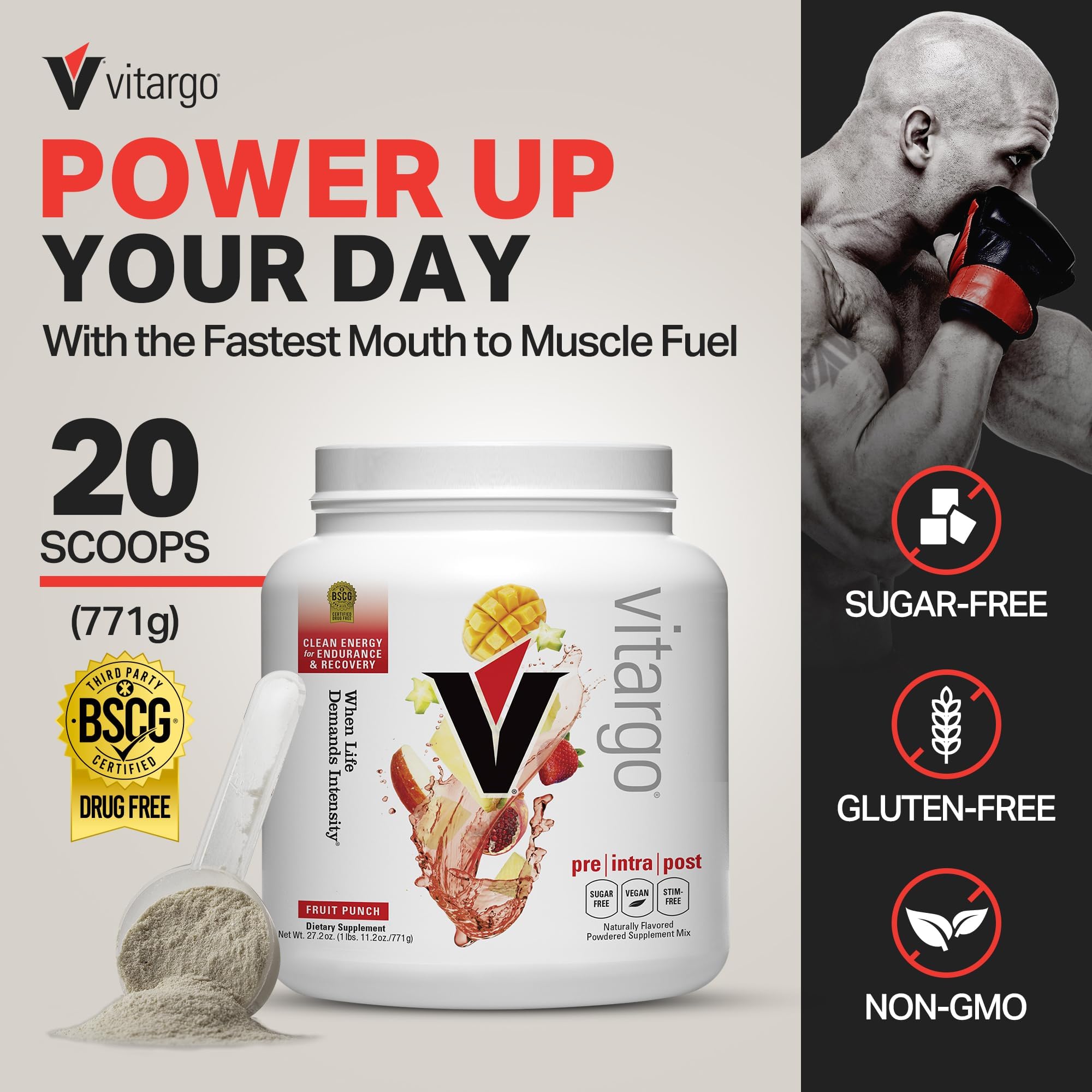 Vitargo powder being poured into a cup for intra-workout fueling