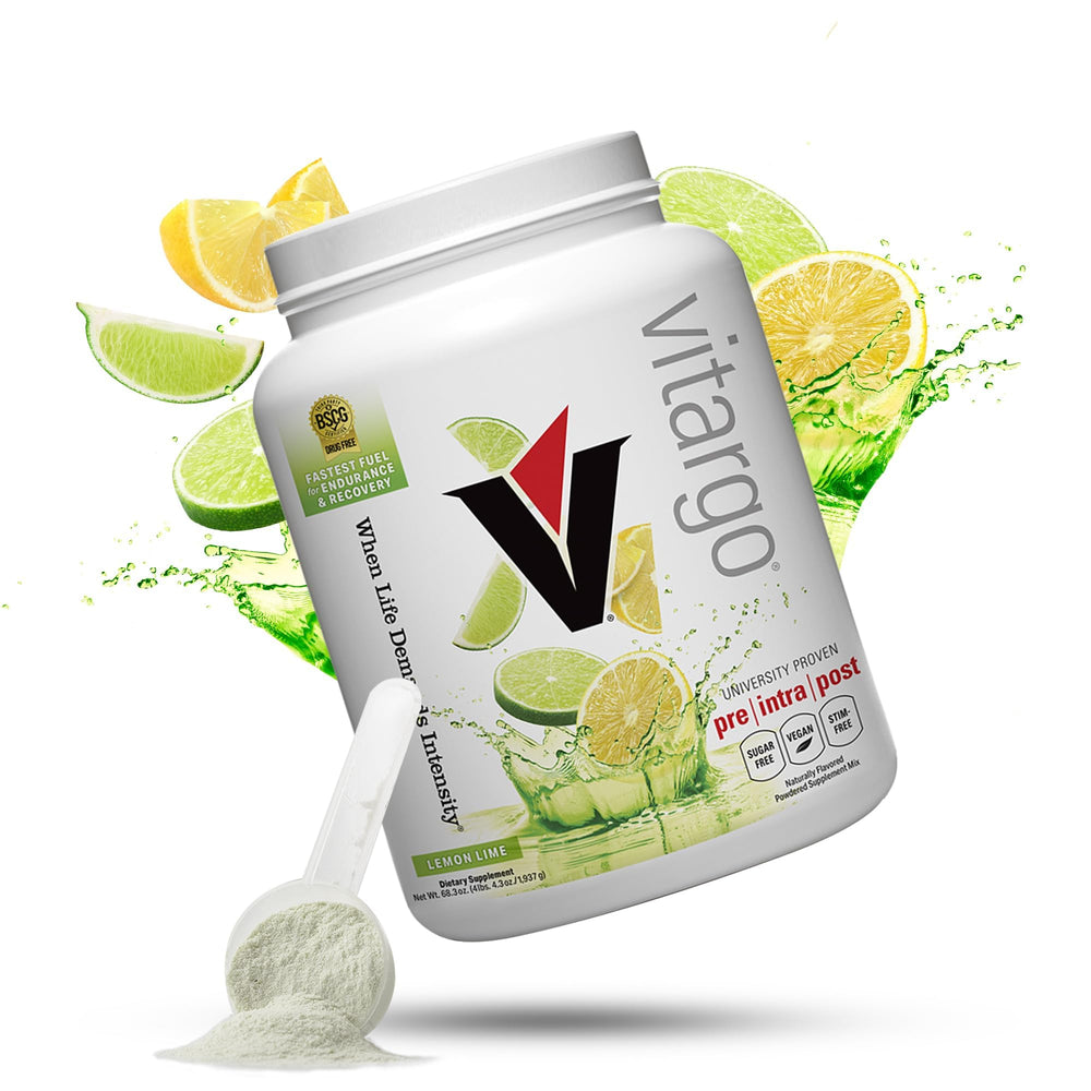 Vitargo lemon-lime bottle ready for workouts, clean formula supports endurance.