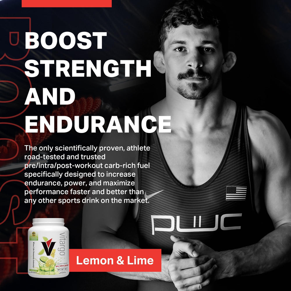 Pouring Vitargo lemon-lime into glass for fast glycogen fueling.