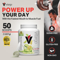 Vitargo scoop beside lemon-lime powder ready to fuel training.