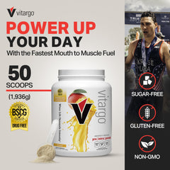 Vitargo mango powder scoop measuring serving for workout fueling