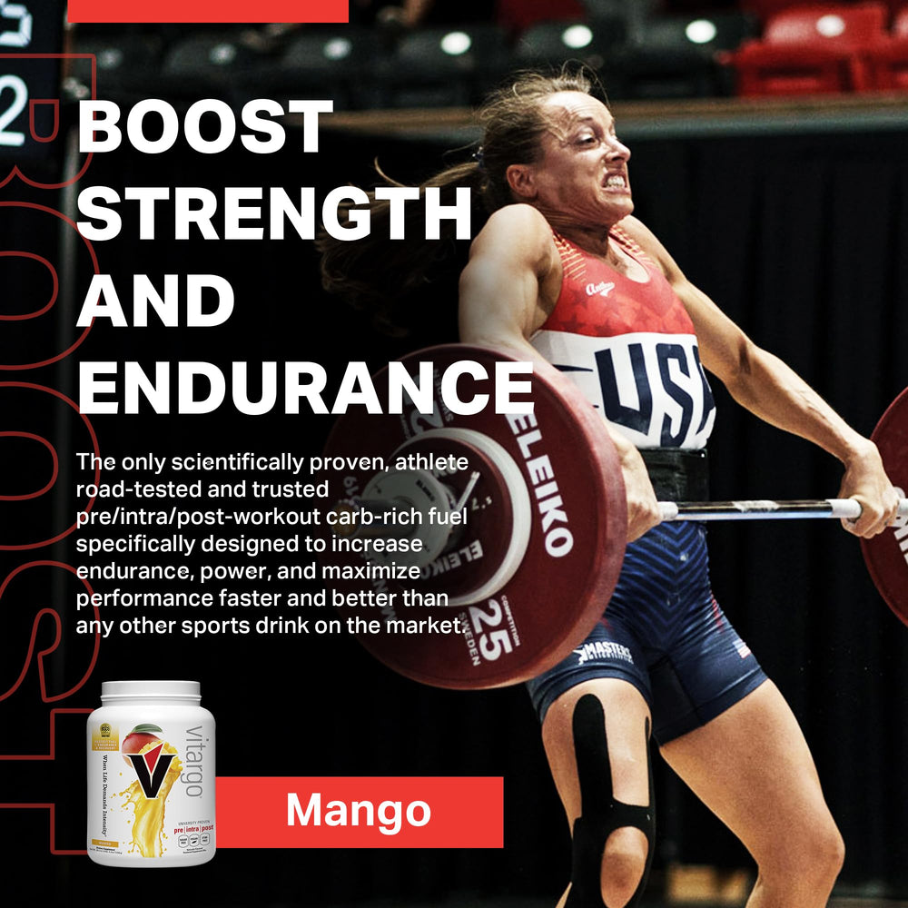 Vitargo mango pre-workout glass ready for energy and endurance