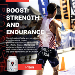 Vitargo plain flavor bottle side highlights sugar-free, clean energy.