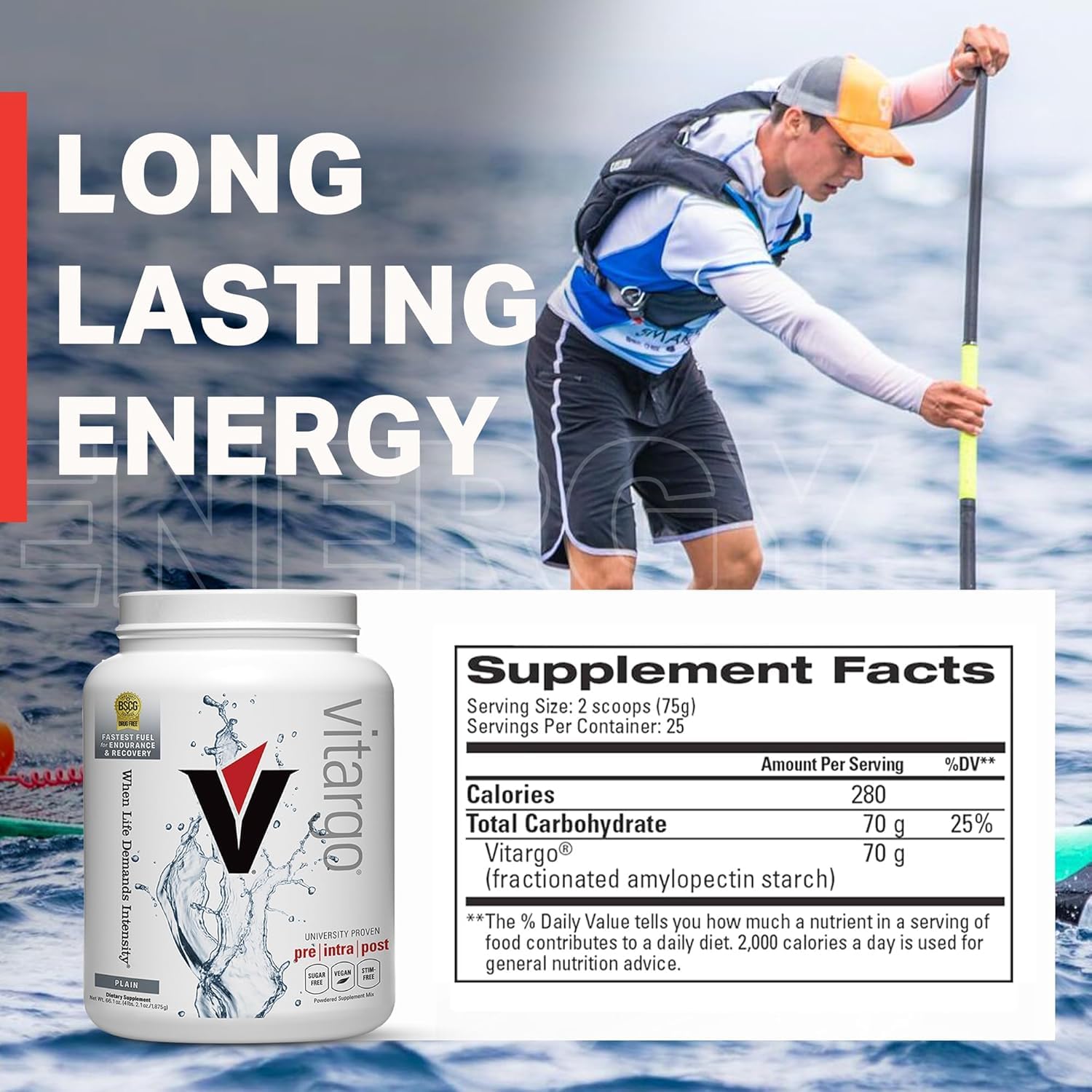 Vitargo vegan, non-GMO, gluten-free certifications support clean nutrition.