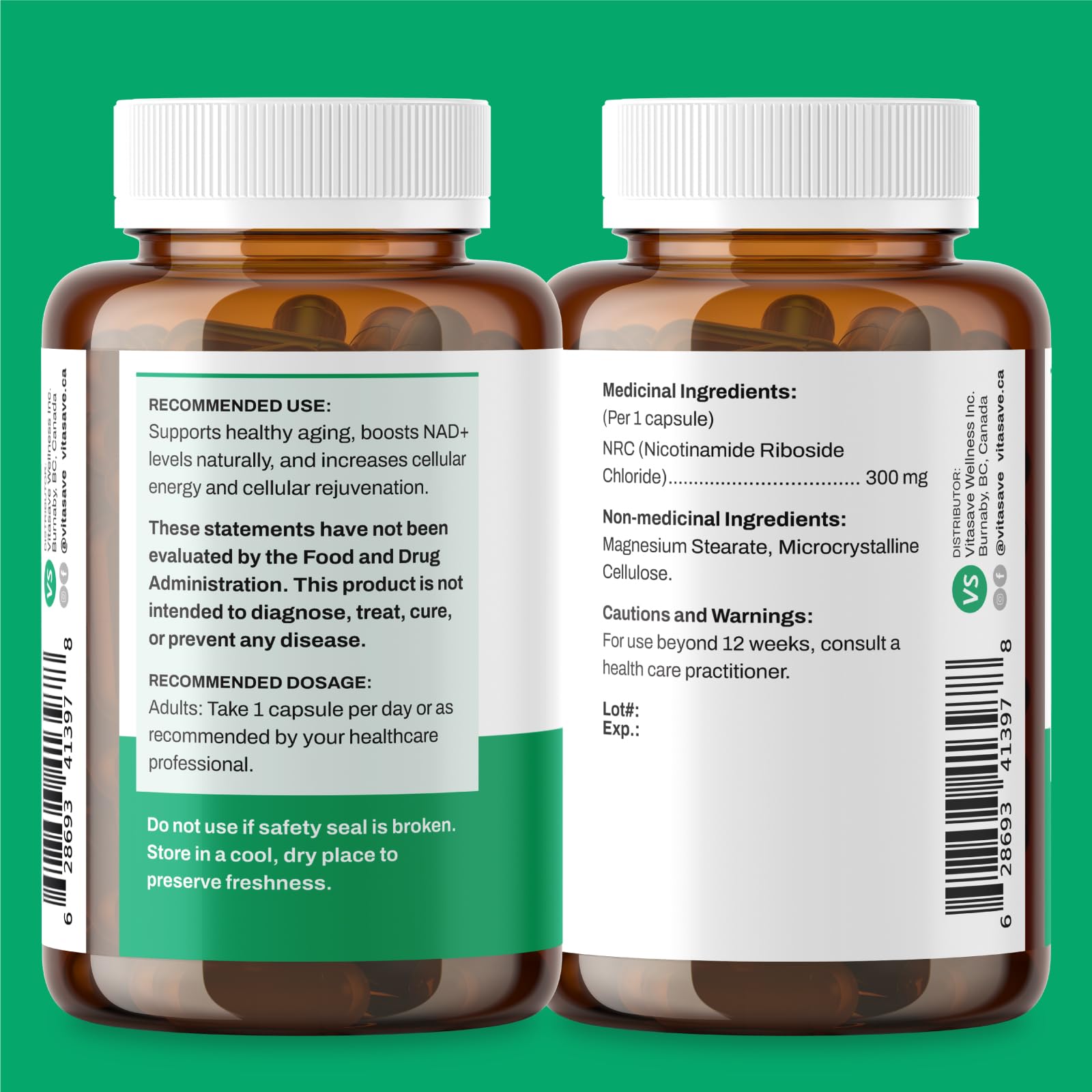 Vitasave Niamax bottle label emphasizing vegan, gluten-free, non-GMO quality