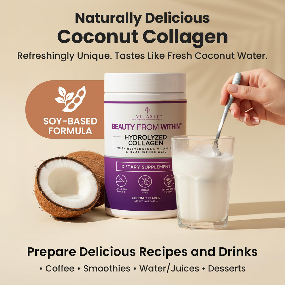 Dissolving VITASEI collagen powder in coffee creates a smooth, nourishing drink.