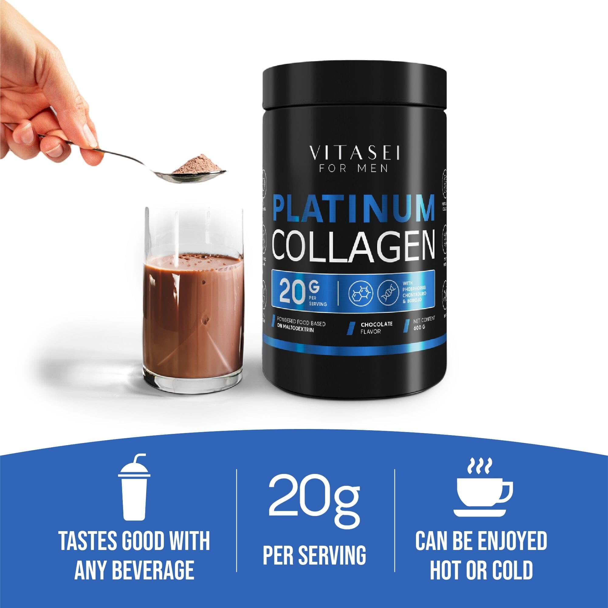 VITASEI collagen powder mixed with water showing smooth solubility.