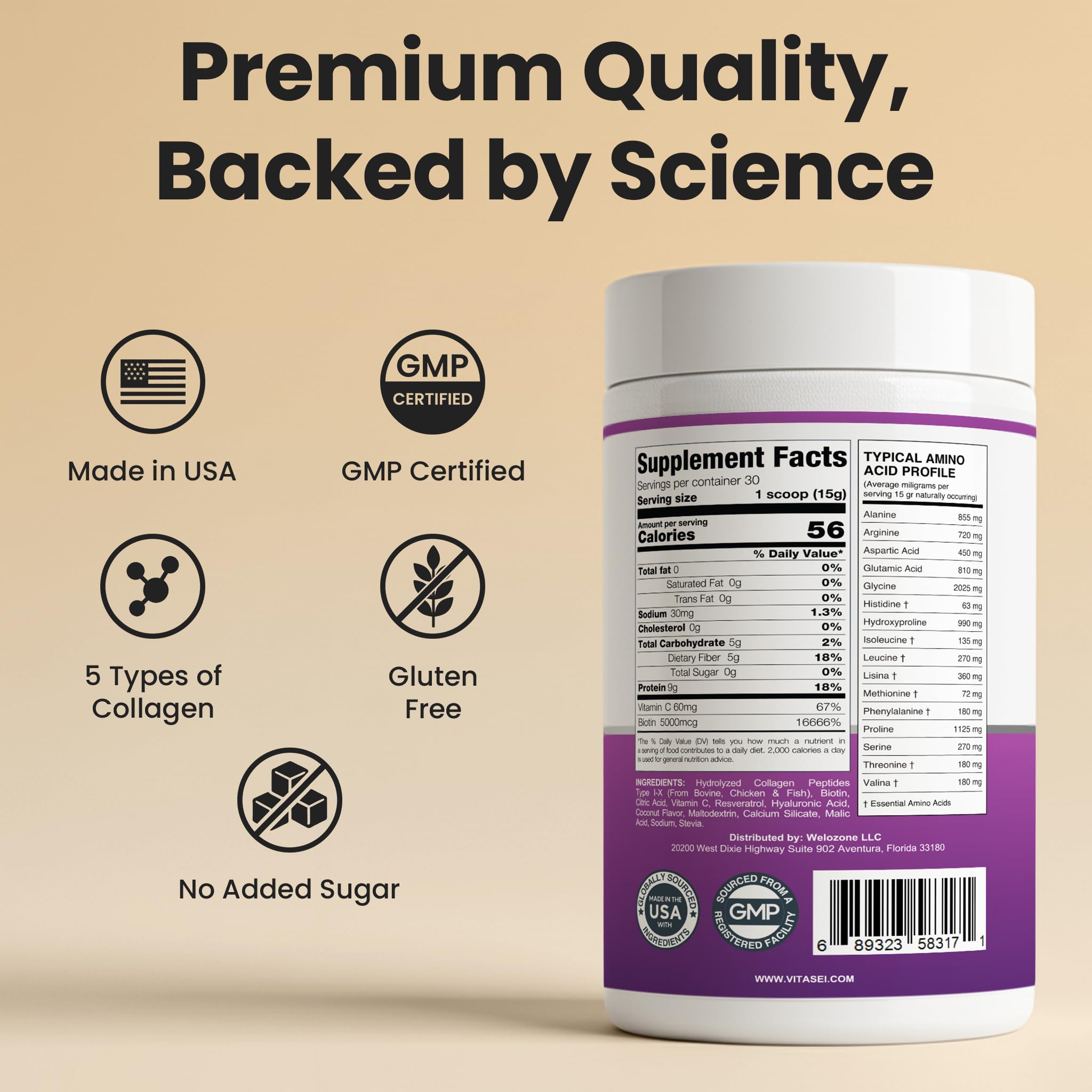 VITASEI collagen in a glass with a cold beverage for daily supplementation.
