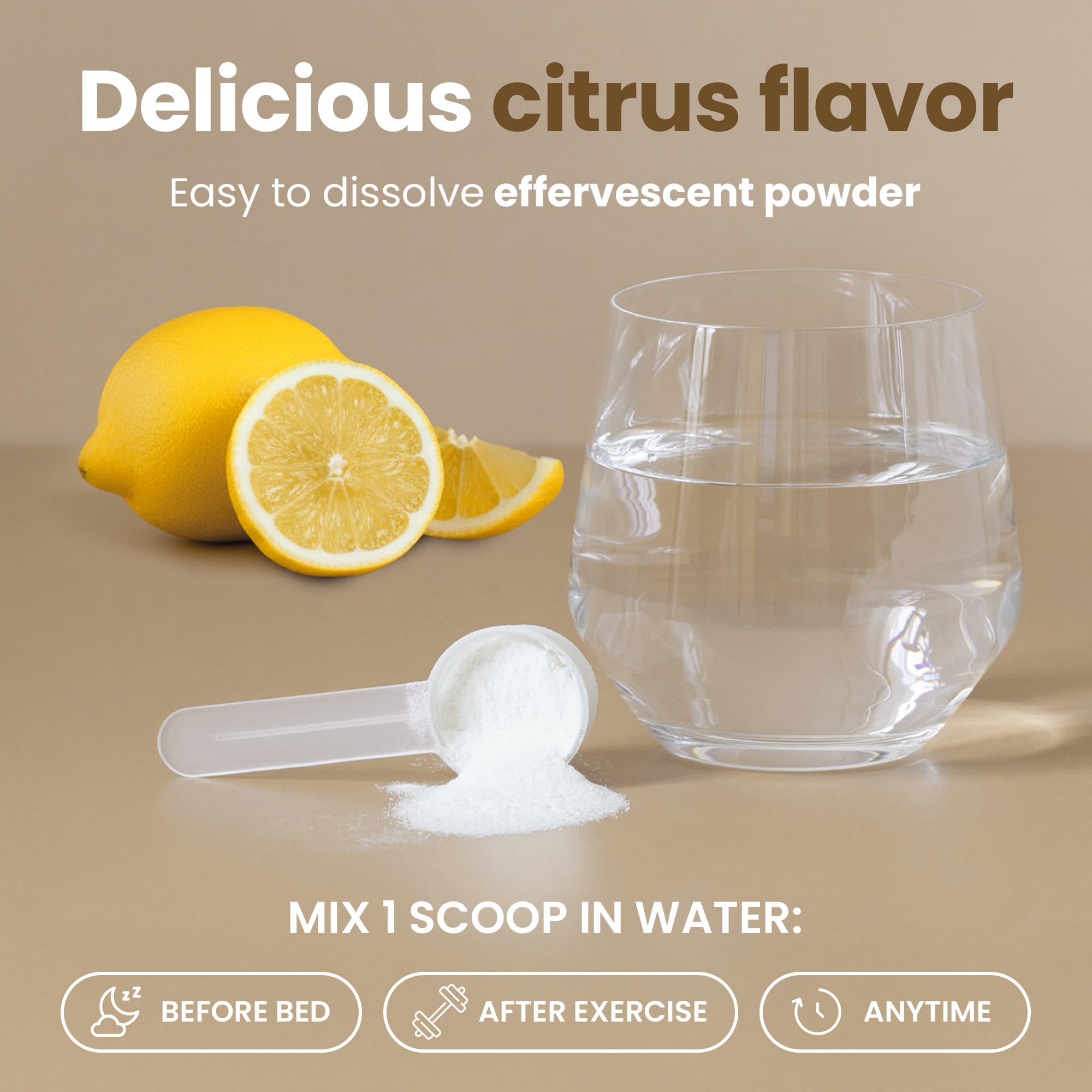 Glass with citrus-fizz from Vitasei Magnesium Total Care after mixing.