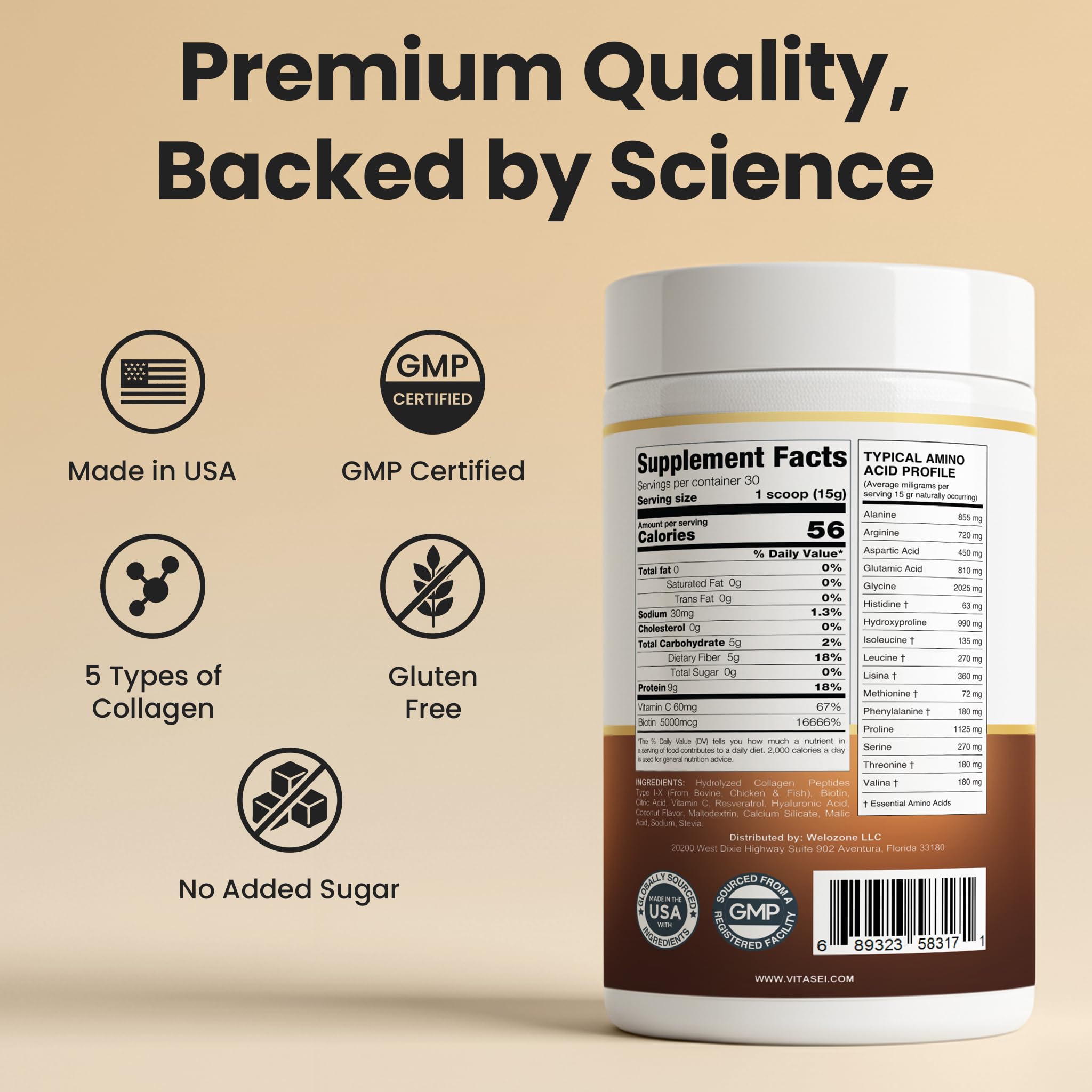 Close-up of Vitasei ingredients including resveratrol and vitamin C.