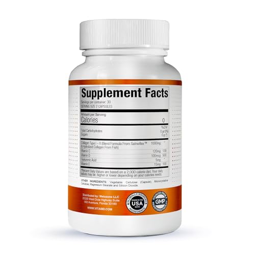 Vitasei Salmoflex ingredients label highlighting collagen and vitamins.