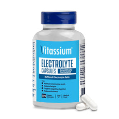 Vitassium Electrolyte Capsules bottle cap: compact daily boost for high-sodium needs.