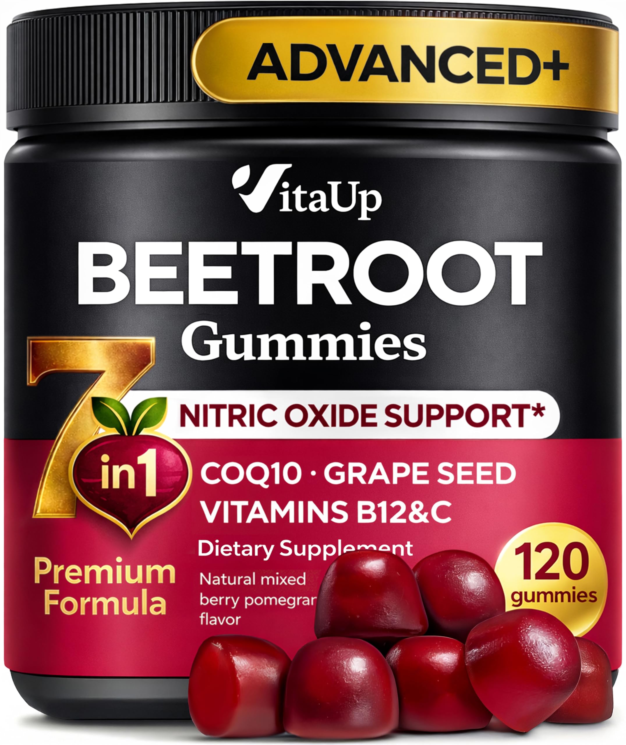 VitaUp Beet Root Gummies bottle in hand for convenient daily energy support.