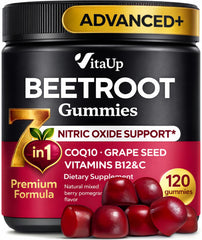 VitaUp Beet Root Gummies bottle in hand for convenient daily energy support.