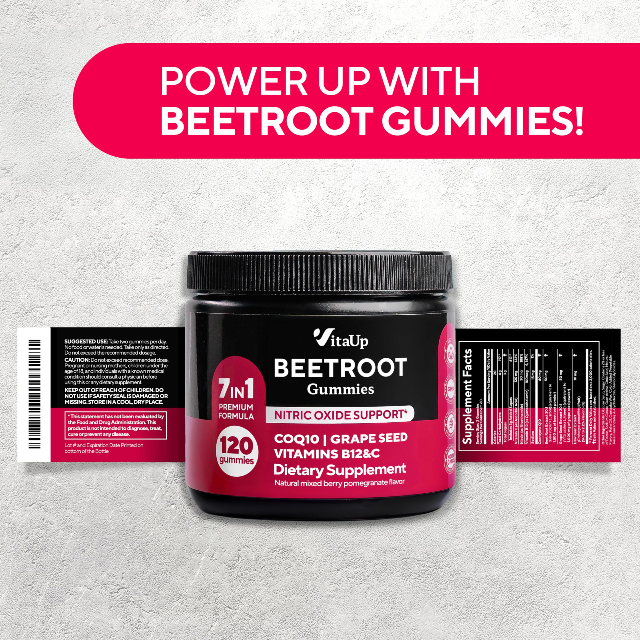 VitaUp Beet Root Gummies soft chews resting on a desk for daily use.