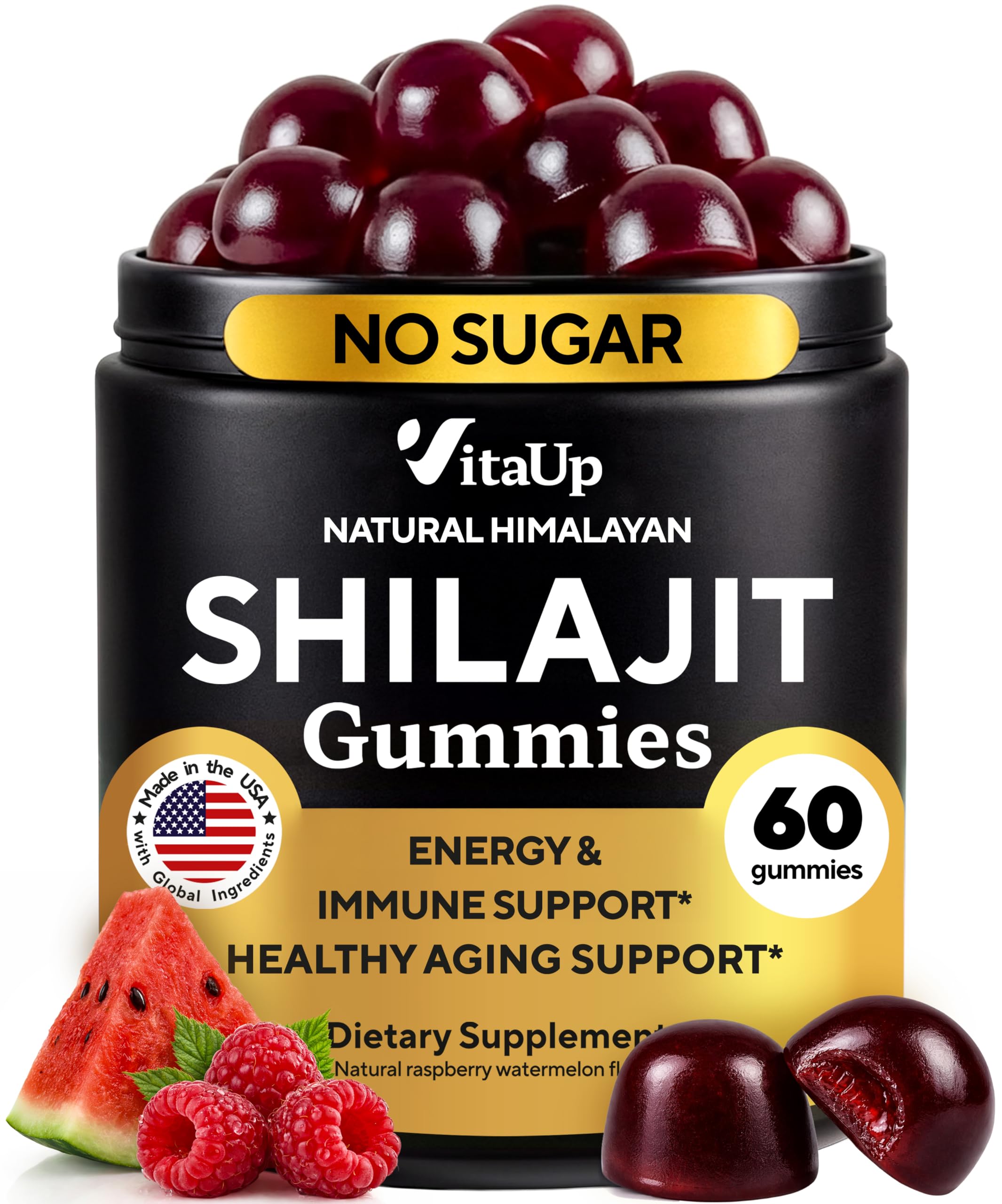 VitaUp Himalayan Shilajit Gummies bottle closeup for daily energy support.