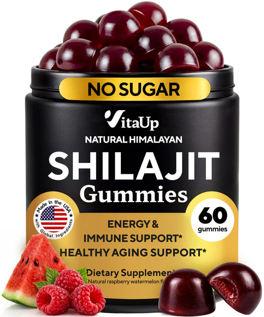 VitaUp Himalayan Shilajit Gummies bottle closeup for daily energy support.