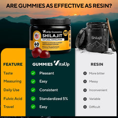 VitaUp Shilajit Gummies energy vibe with sunrise background.