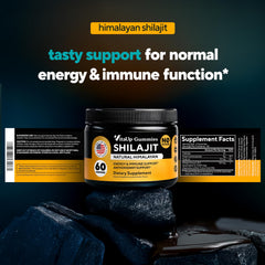 VitaUp Shilajit Gummies label showing natural raspberry flavor.