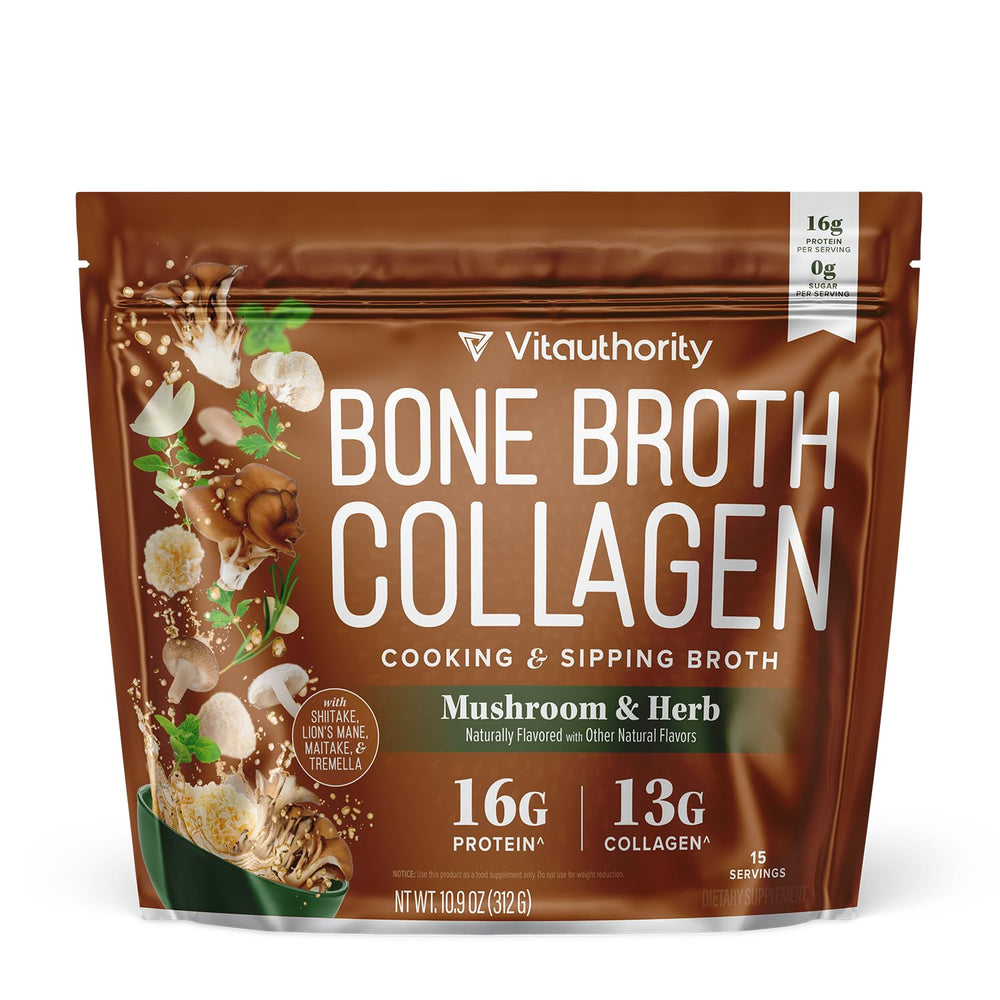 Vitauthority Bone Broth Collagen Powder pour for a savory, protein-rich beverage