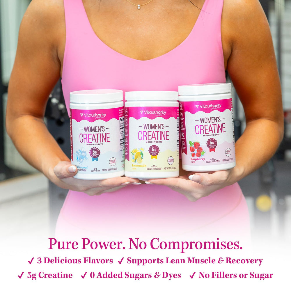 Vitauthority creatine powder bottle with clean label and no fillers.