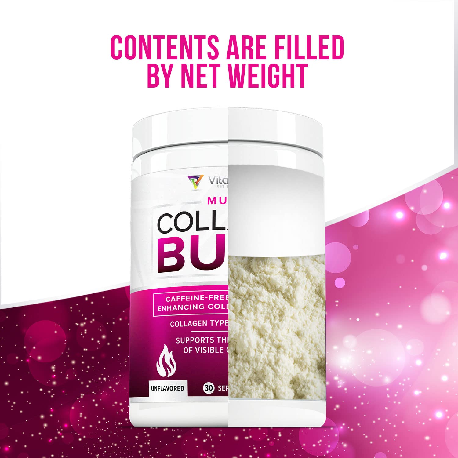 Vitauthority collagen powder dissolving in water for easy mixing