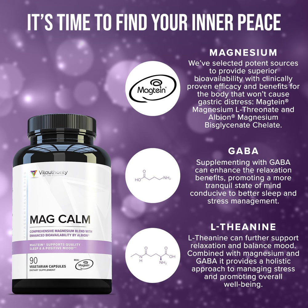 Vitauthority Mag Threonate Biglycenate label highlights the magnesium blend for calm focus