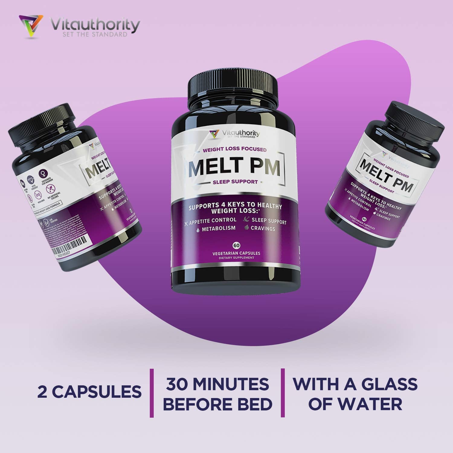 Product label of MELT PM emphasizing natural nighttime formula.