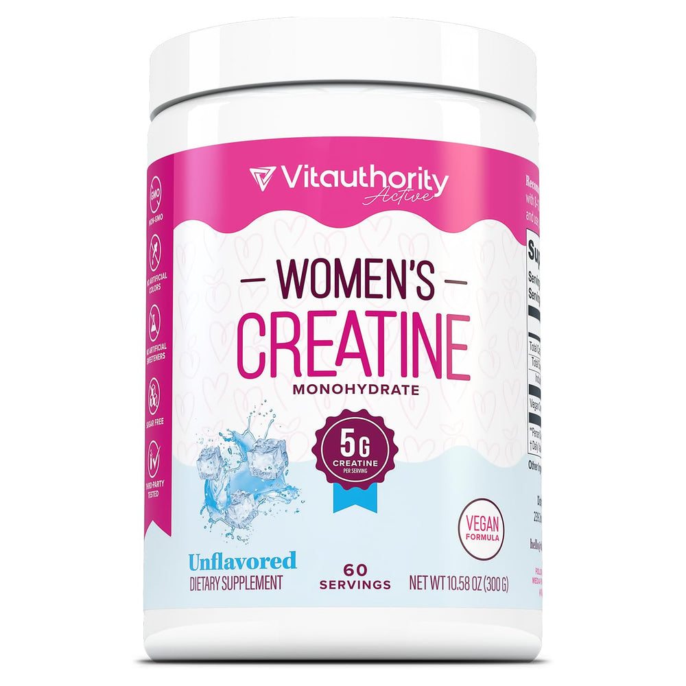 Vitauthority micronized creatine monohydrate powder for smooth blending and quick uptake.