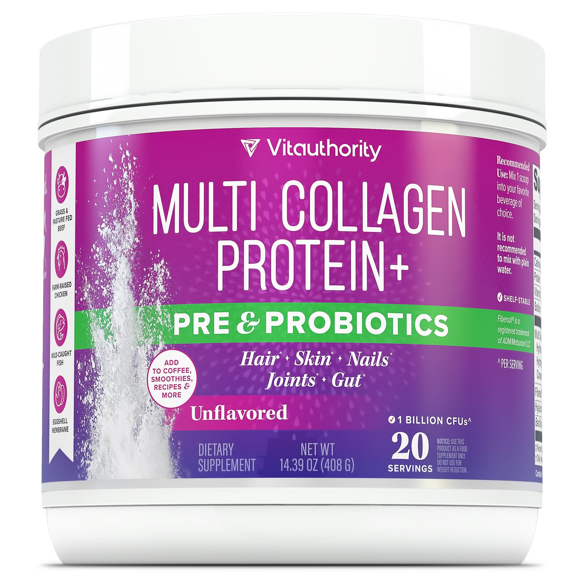 Vitauthority Multi Collagen Probiotics bottle front for daily wellness