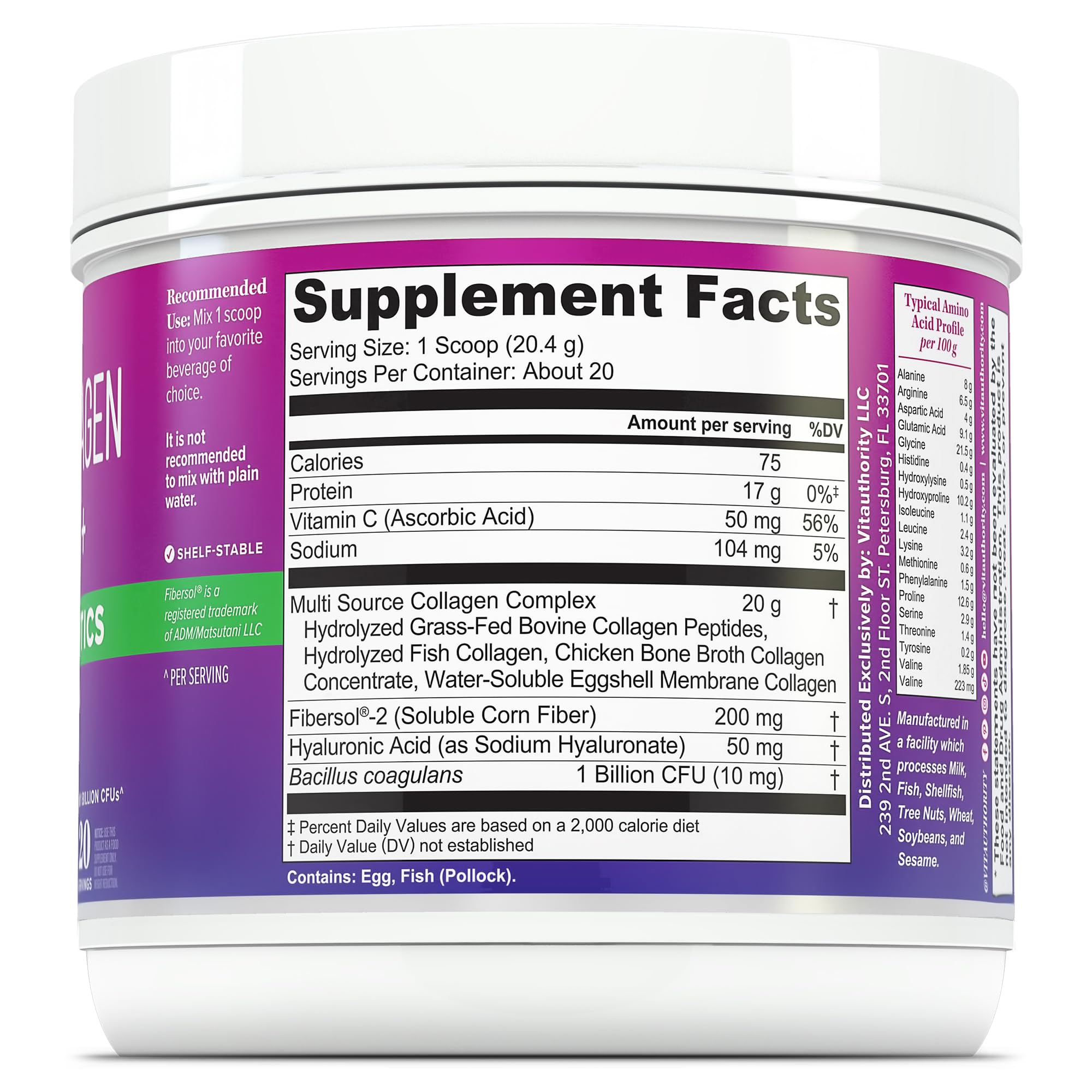 Vitauthority ingredients panel with supplement details and benefits