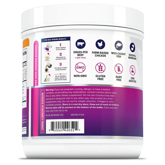 Vitauthority Multi Collagen Women jar highlighting five collagen types for beauty support.