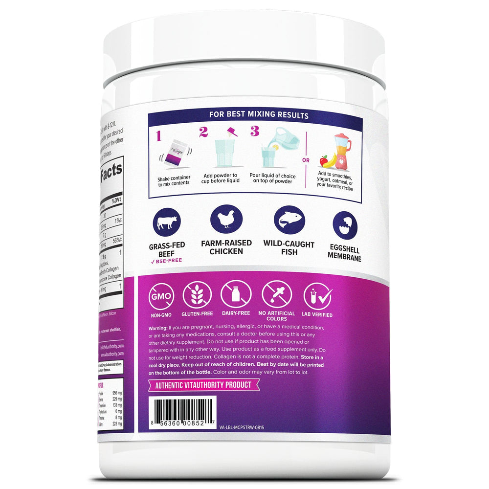 Vitauthority collagen sources pasture-fed beef and wild fish
