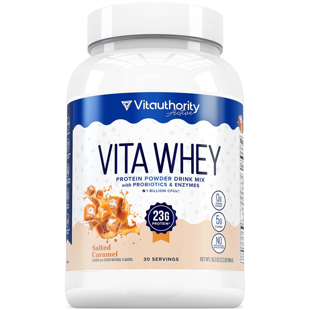 Vitauthority Vita Whey Women Salted Caramel bottle pour for post-workout fueling