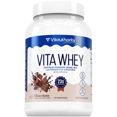 Vitauthority Whey Protein for Women chocolate tub front, premium protein for daily workouts.
