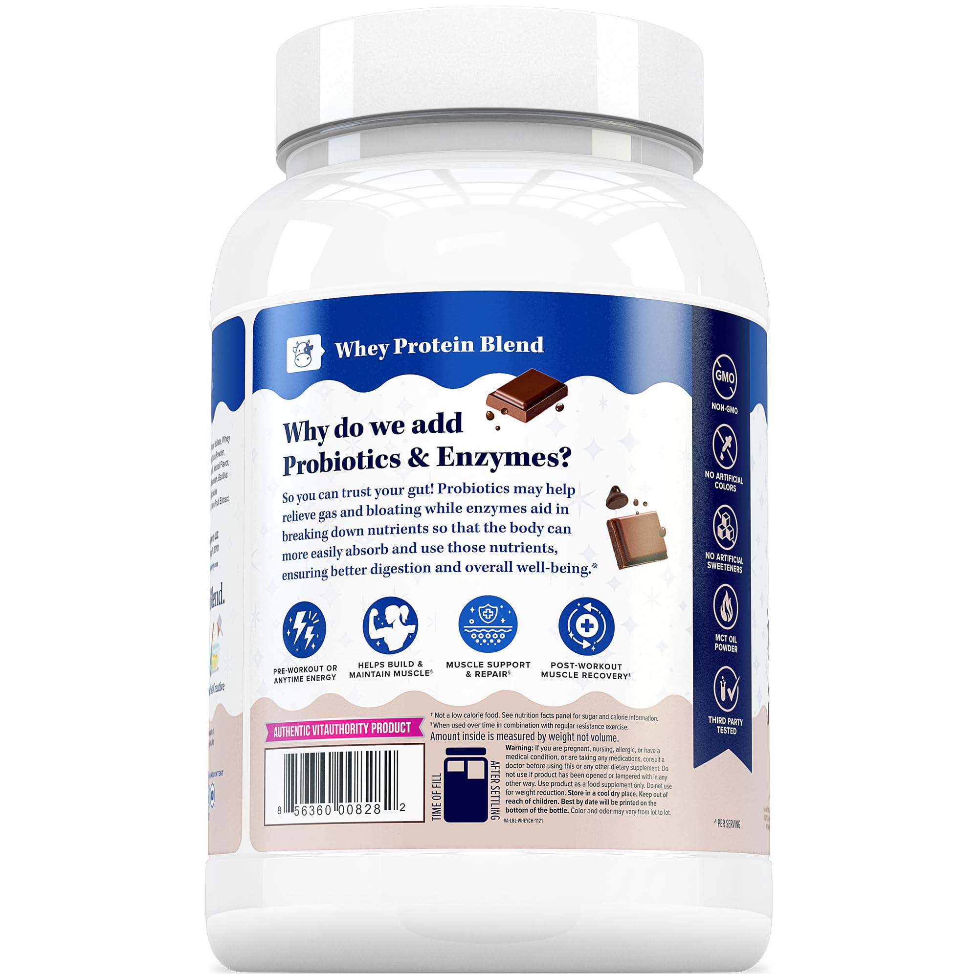 Vitauthority Whey Protein Women ingredients probiotics enzymes, digestion-friendly formula.