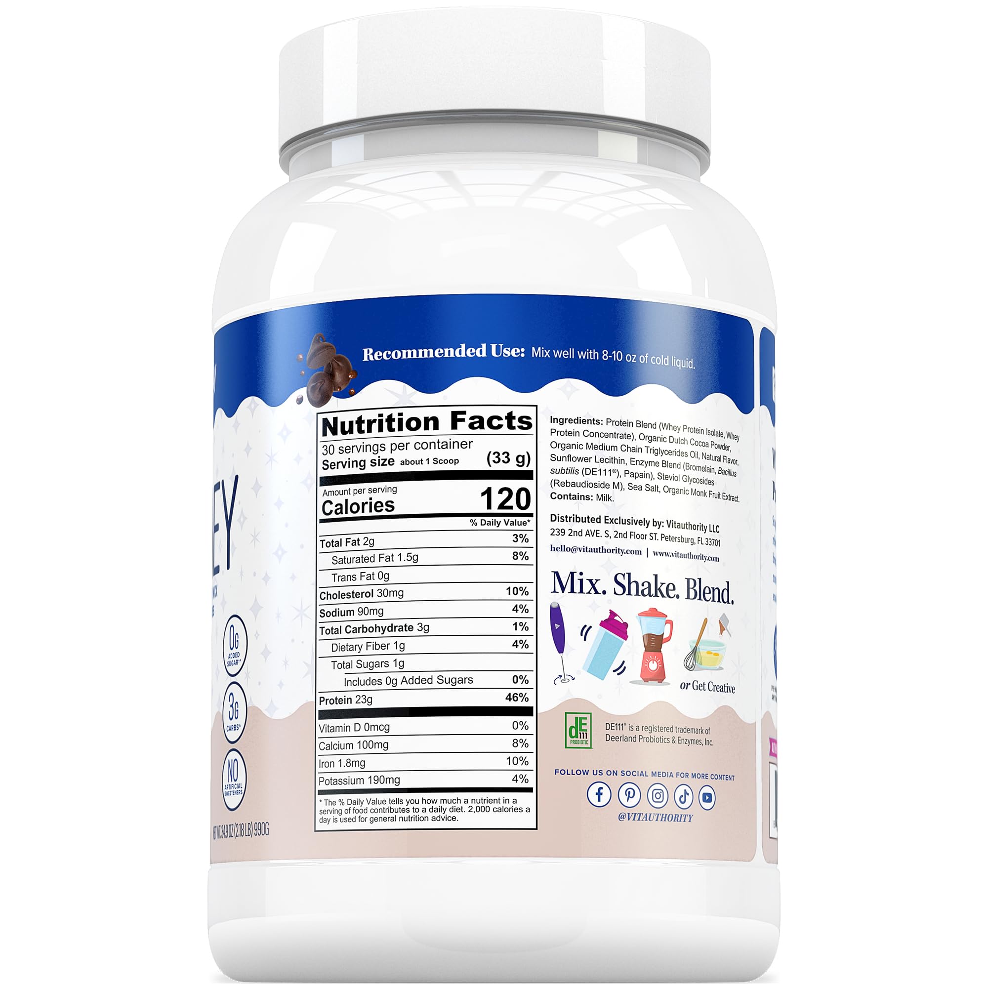 Vitauthority Whey Protein Women no added sugars, clean nutrition option.