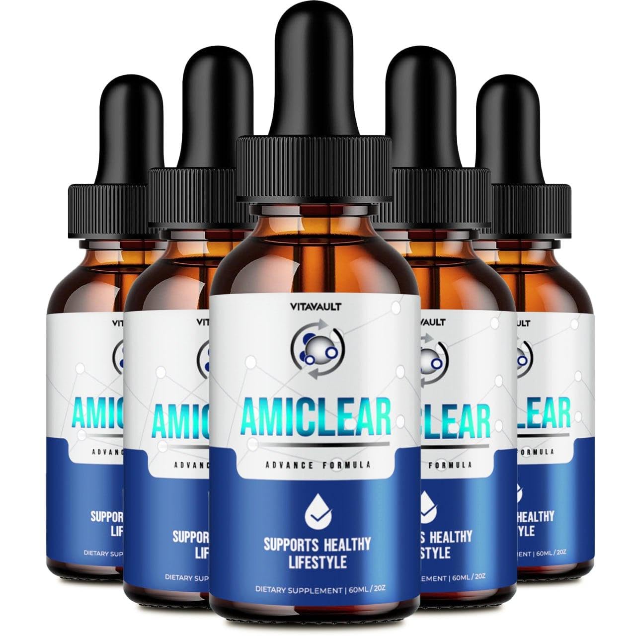 Vitavault Amiclear bottle drops for balanced blood support in daily routines.