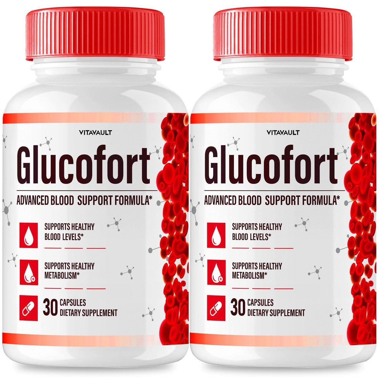 Vitavault Glucofort bottle in a 2-pack, ready for daily blood support.
