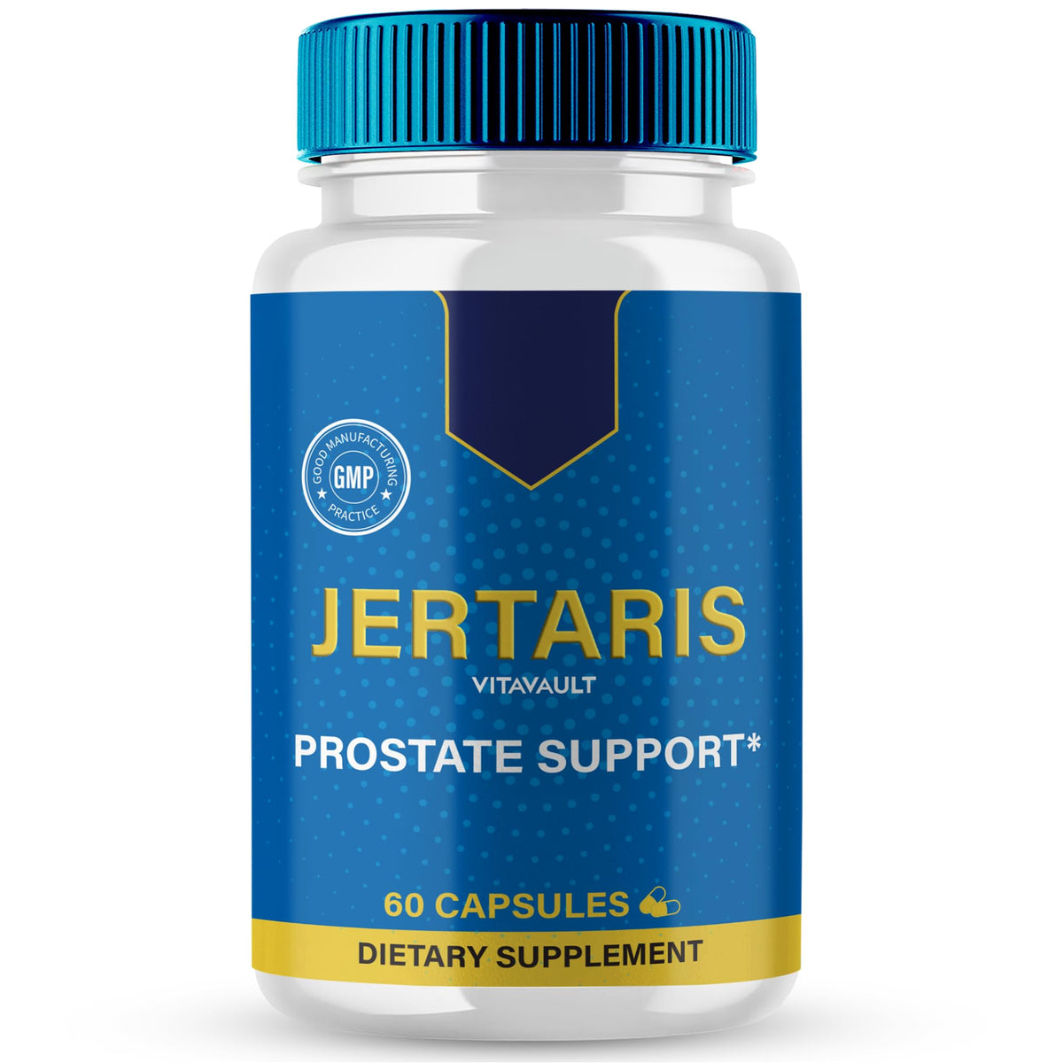 Vitavault Jertaris capsules bottle highlights all-natural formula for daily prostate support.