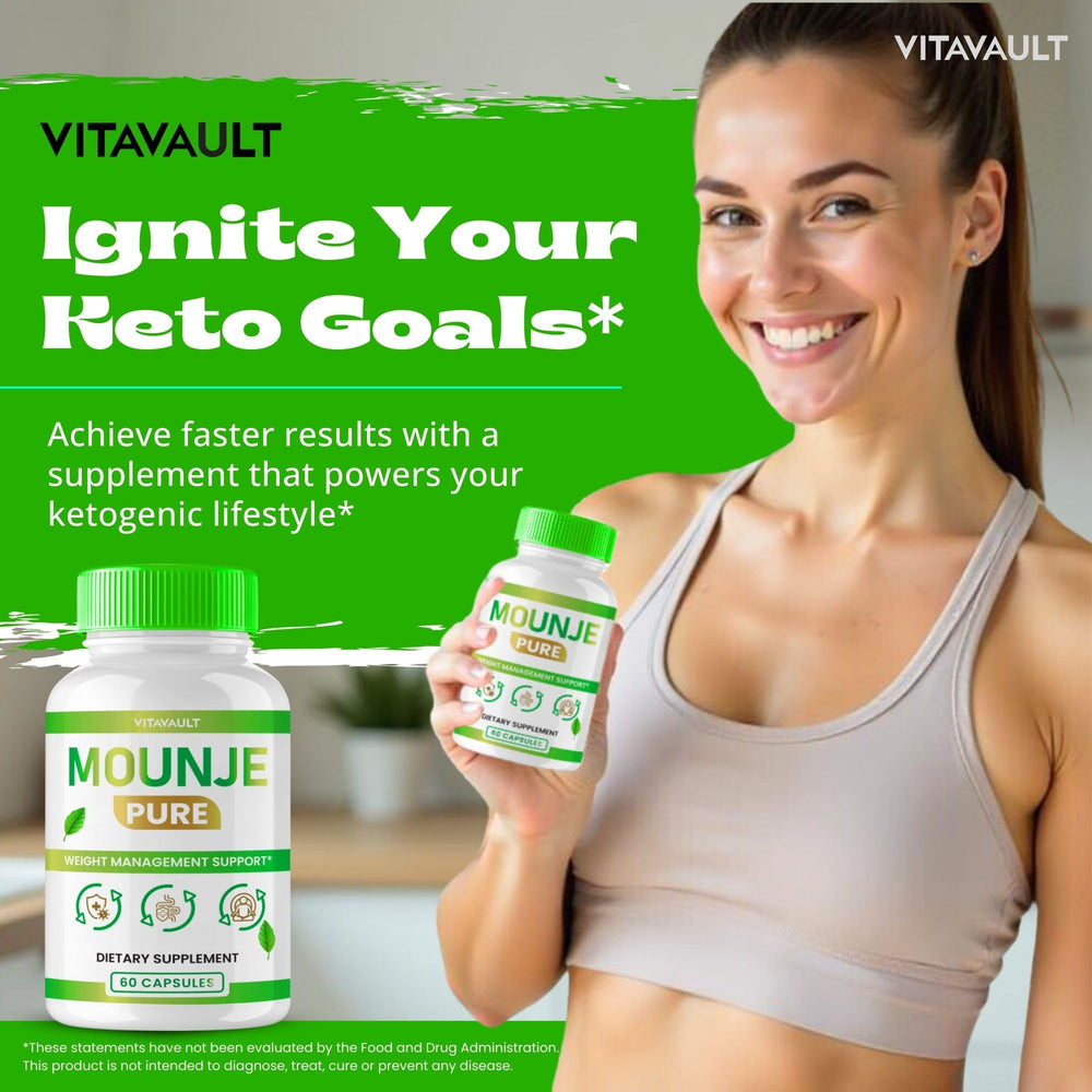 Vitavault Mounje Pure All Natural Keto Pills capsules in clear container