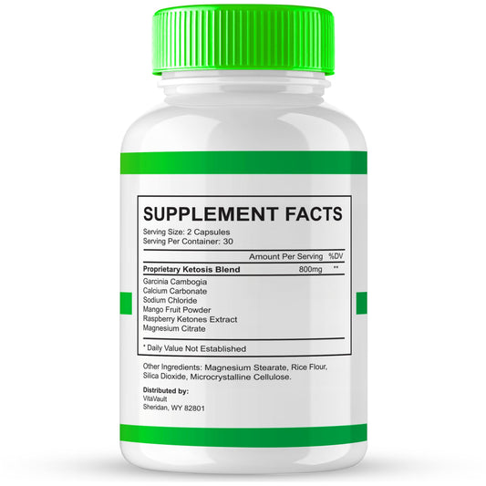 Vitavault Mounje Pure Keto Capsules bottle label shows all-natural ingredients