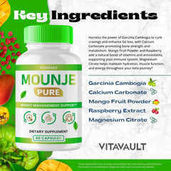 Vitavault Mounje Pure Keto Capsules on counter with glass of water