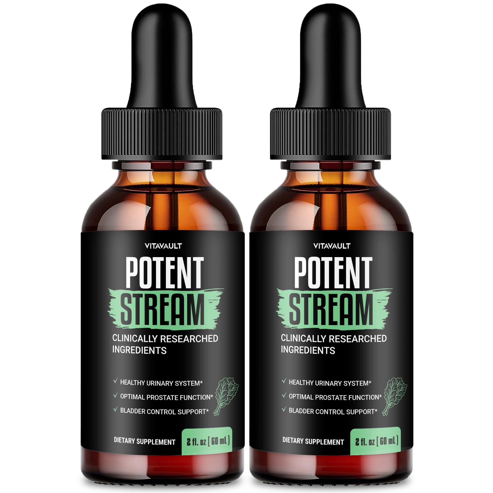 Vitavault Potent Stream Drops bottle being poured for quick daily use