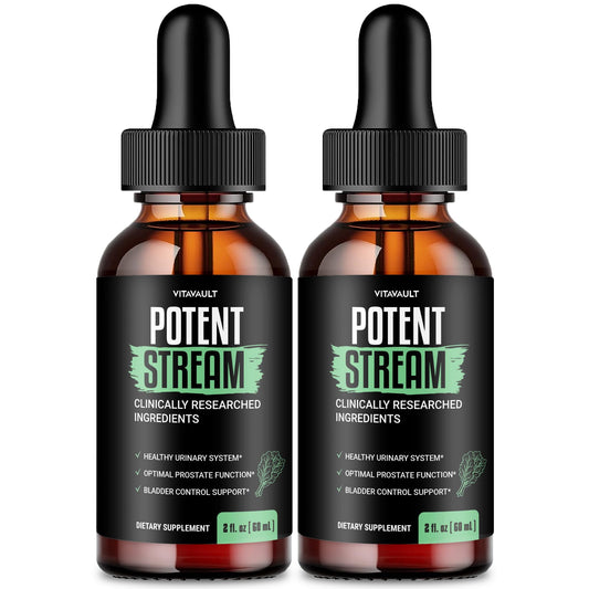 Vitavault Potent Stream Drops bottle being poured for quick daily use
