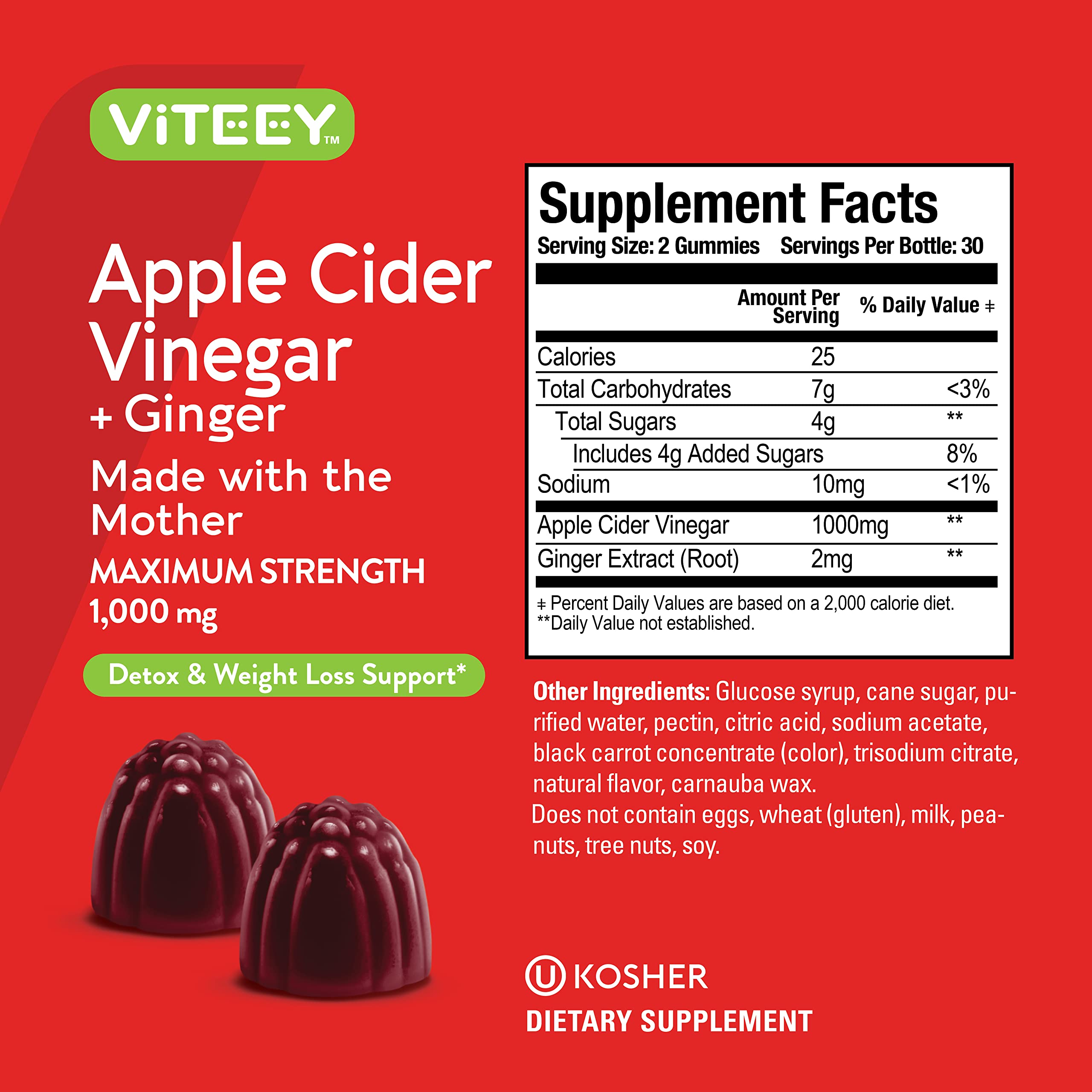 Viteey Apple Cider Vinegar Gummies with ginger on kitchen counter ready for detox.