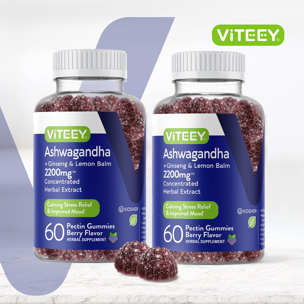 Viteey Ashwagandha Gummies berry flavor close-up for easy daily use.