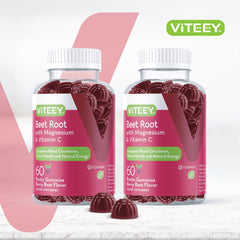 Viteey Beet Root Gummies berry flavor close-up highlights tasty, easy daily supplementation.